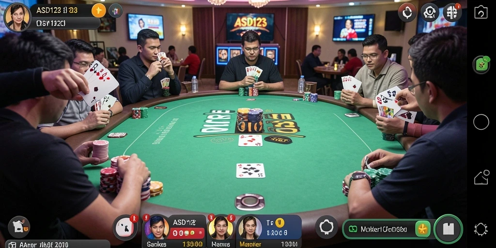 Tampilan gameplay Poker yang menegangkan di ASD123.