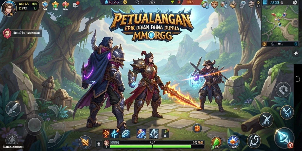 Screenshot utama ASG55 menunjukkan aksi gameplay MMORPG yang mendebarkan.