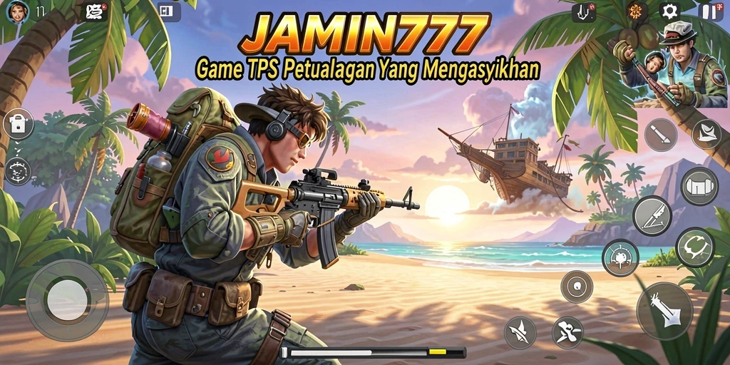 Screenshot menunjukkan aksi intens dalam game TPS JAMIN777.