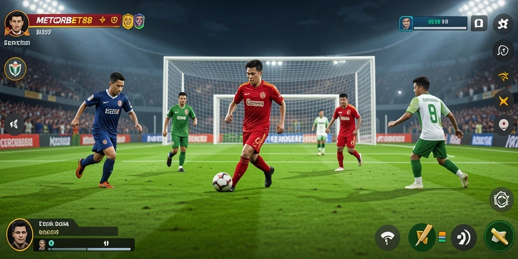 Tangkapan layar utama METEORBET88 menampilkan aksi seru pertandingan sepak bola.