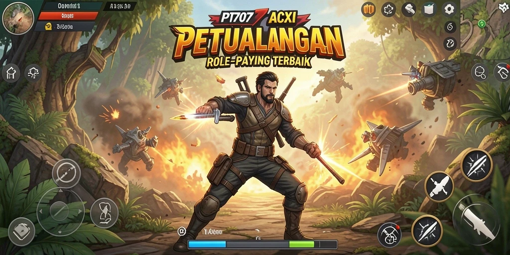 Tangkapan layar utama PT707 menampilkan aksi petualangan yang mendebarkan.