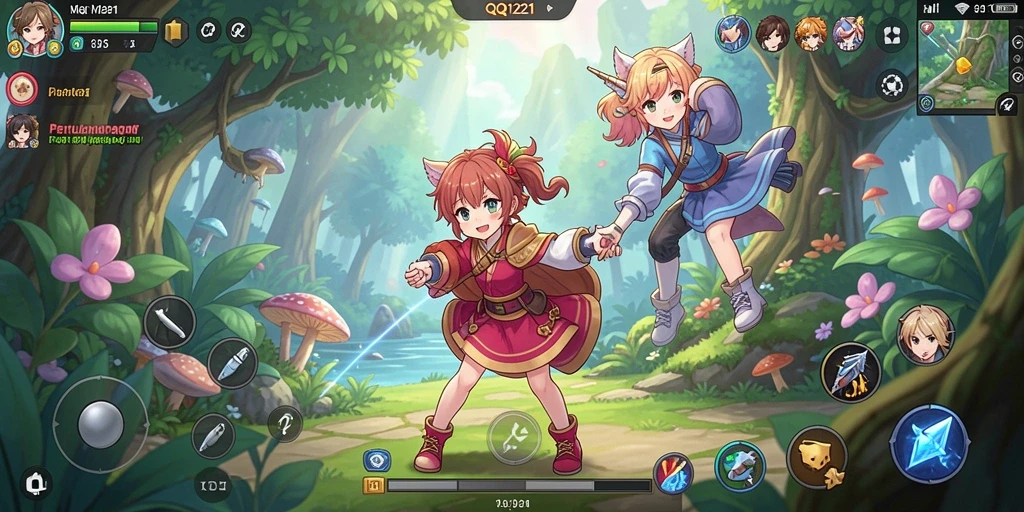 Tangkapan layar QQ1221 menunjukkan karakter anime dalam aksi seru saat bertarung.