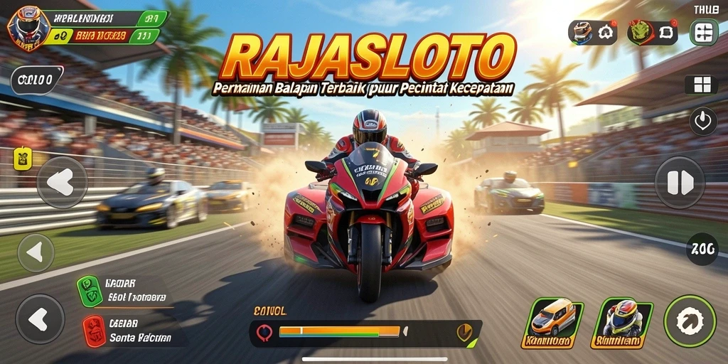 Gameplay seru dalam RAJASLOTO dengan aksi balapan mendebarkan.